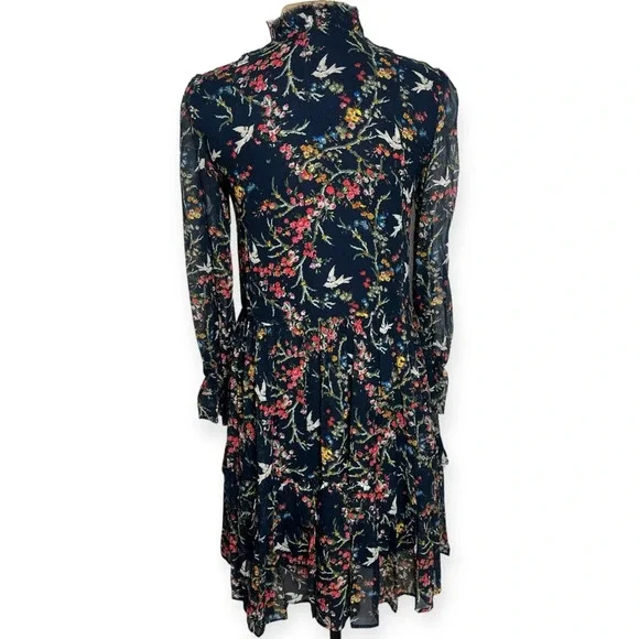 The Kooples Blue Bird Silk Chiffon Dress navy green yellow pink red white Medium - Picture 7 of 16